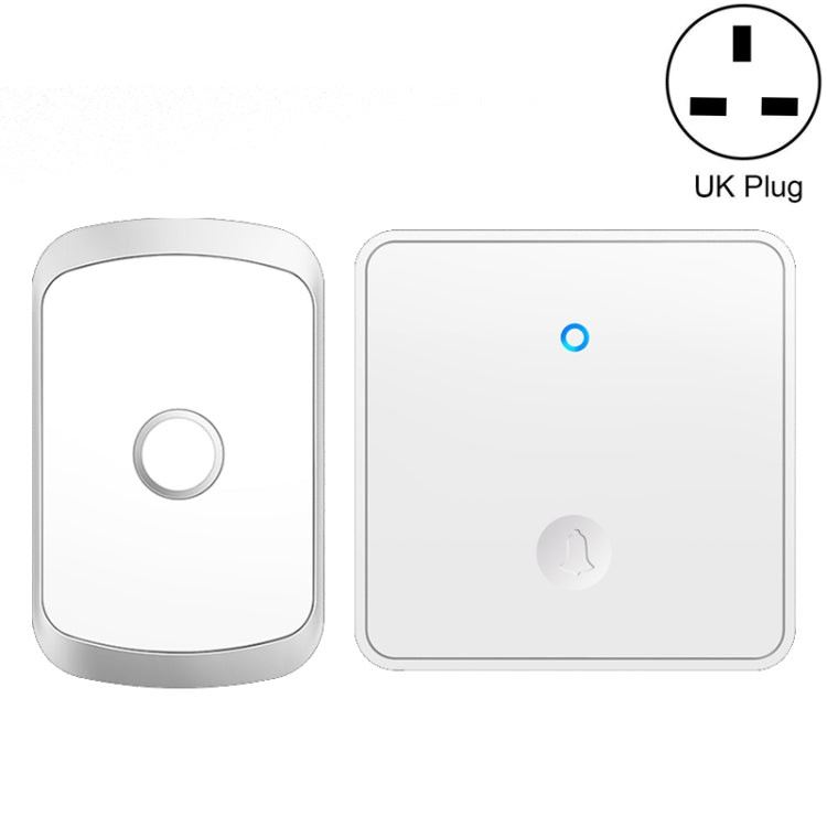 White self-generating wireless doorbell button and receiver, UK plug