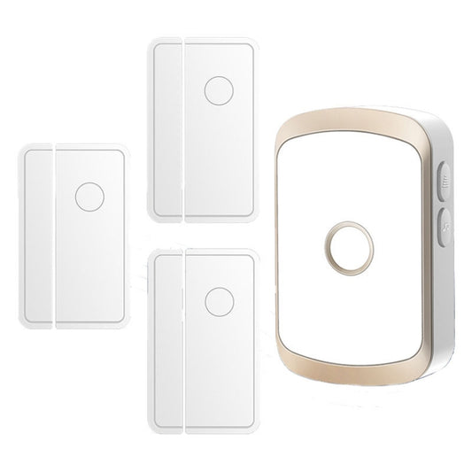 Wireless door opening sensor kit with white door contacts and gold-tone receiver doorbell alarm