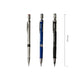 Set of automatic mechanical pencils in silver, blue, and black with push-out tips
