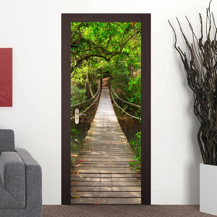 Door decoration sticker showing a forest walkway with dark border framing.