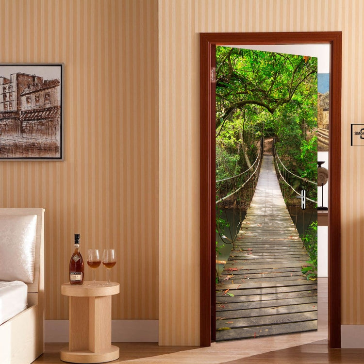 Door decoration sticker showing a forest boardwalk under a green canopy.