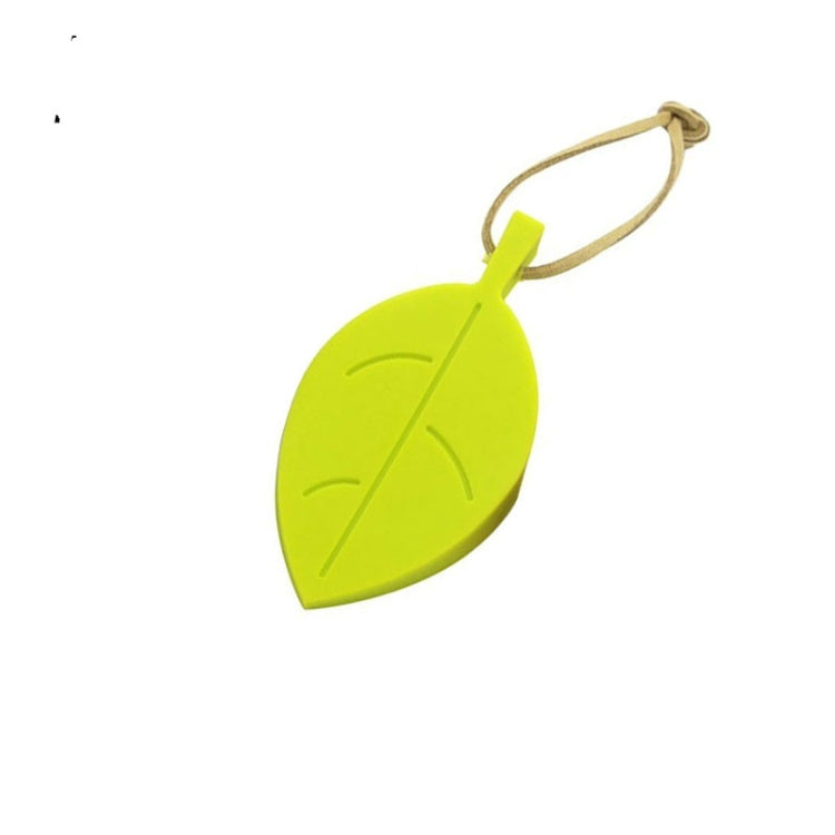 Lime green silicone leaf door stop with beige anti-pinch cord loop