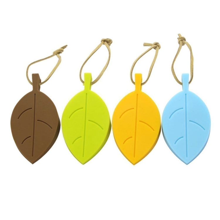 Assorted silicone leaf door stops in brown, green, yellow, and blue with cord loops
