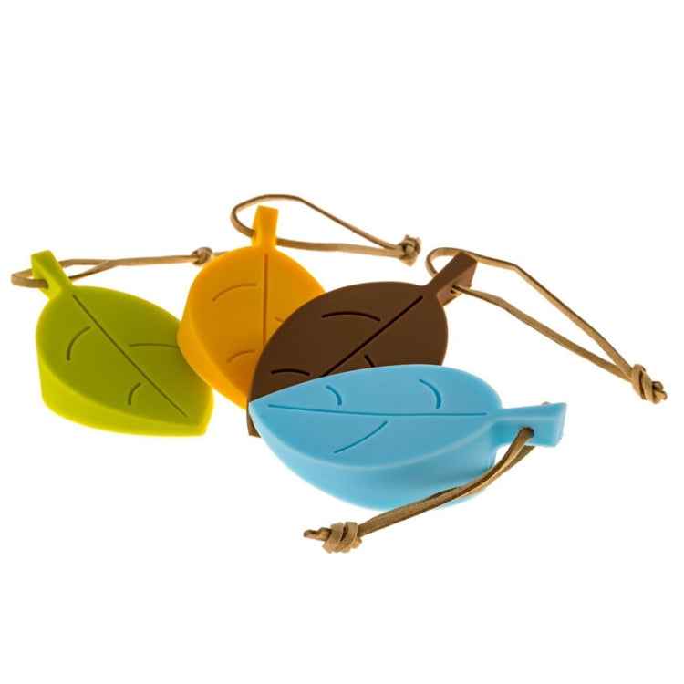 Silicone leaf door stops in green, yellow, brown, and blue with cord loops