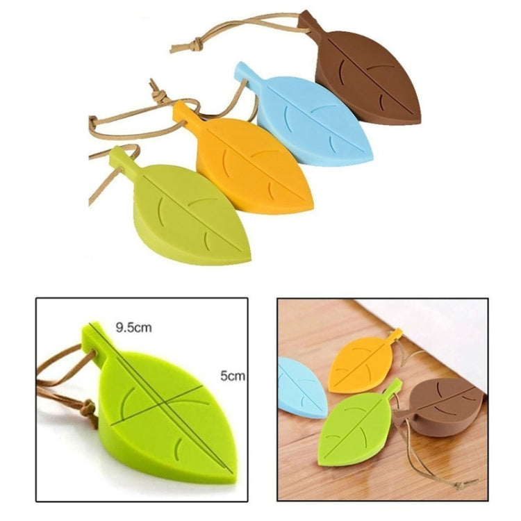 Silicone leaf door stops with cord loops; size inset shows dimensions