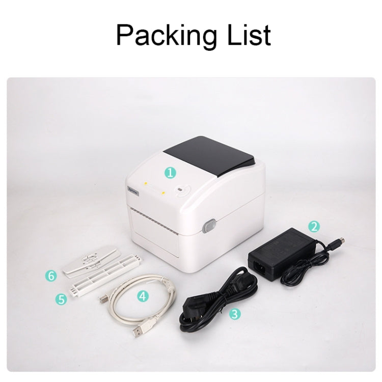 Thermal label printer kit with power adapter, cables, and included parts