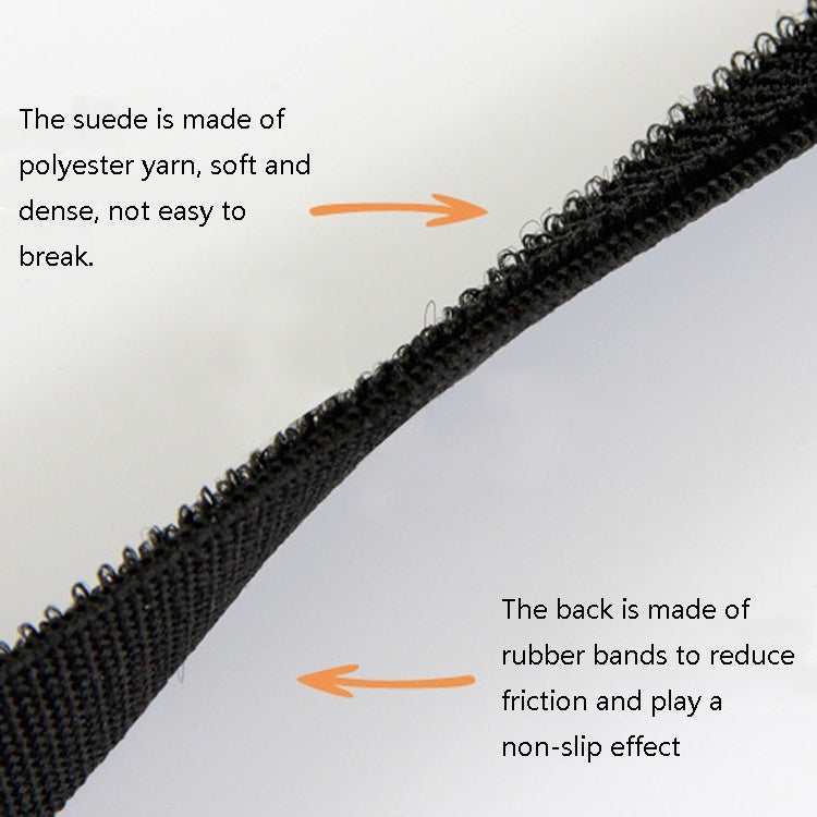 Close-up of black elastic pole guard seam and textured strap edge