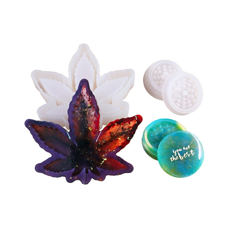 Silicone maple leaf and round ashtray molds with colored resin dish pieces