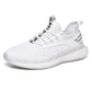 White running sneakers with knit mesh upper, lace-up vamp and thick comfort sole
