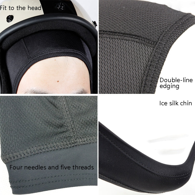Motorcycle helmet liner cap close-up showing double-line edging and reinforced seams