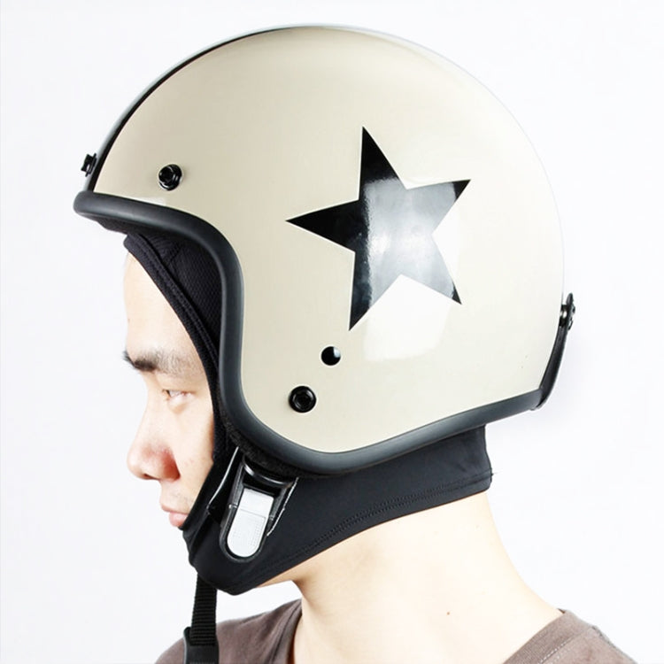 Black helmet liner cap with contoured chin edge under motorcycle helmet