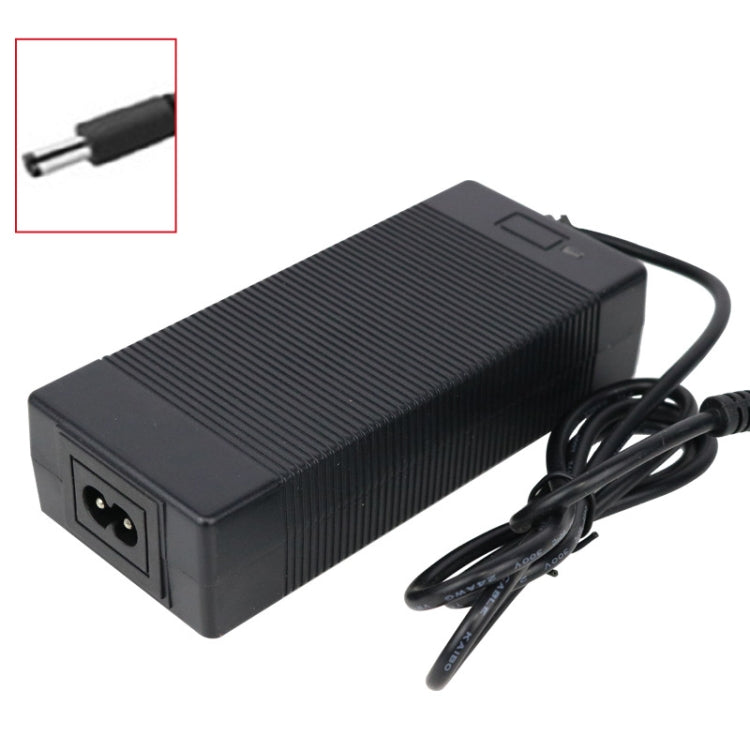 Electric vehicle DC power charger with black barrel plug and attached power cable