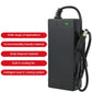Black electric vehicle charger with built-in cooling fan and DC connector cable