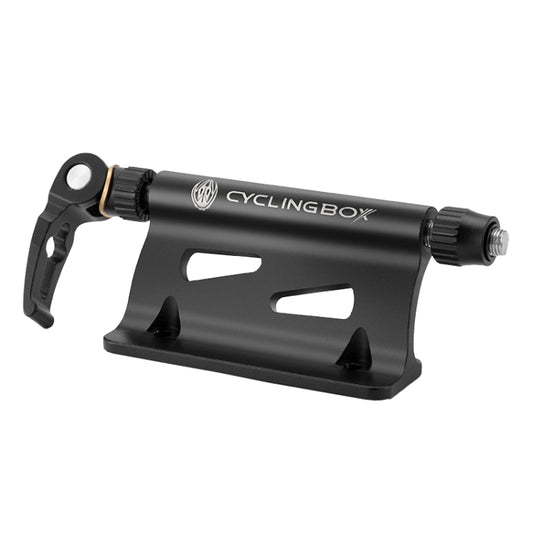 Black aluminum bike fork fixed mount with quick-release lever and front clamp pads