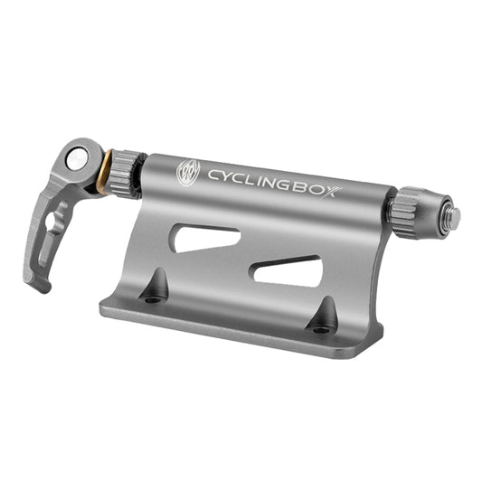 Gray aluminum bike fork fixed mount with quick-release lever and front clamp pads
