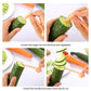 Carrot spiral slicer in use cutting cucumber and zucchini into spirals