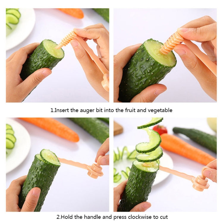 Carrot spiral slicer in use cutting cucumber and zucchini into spirals