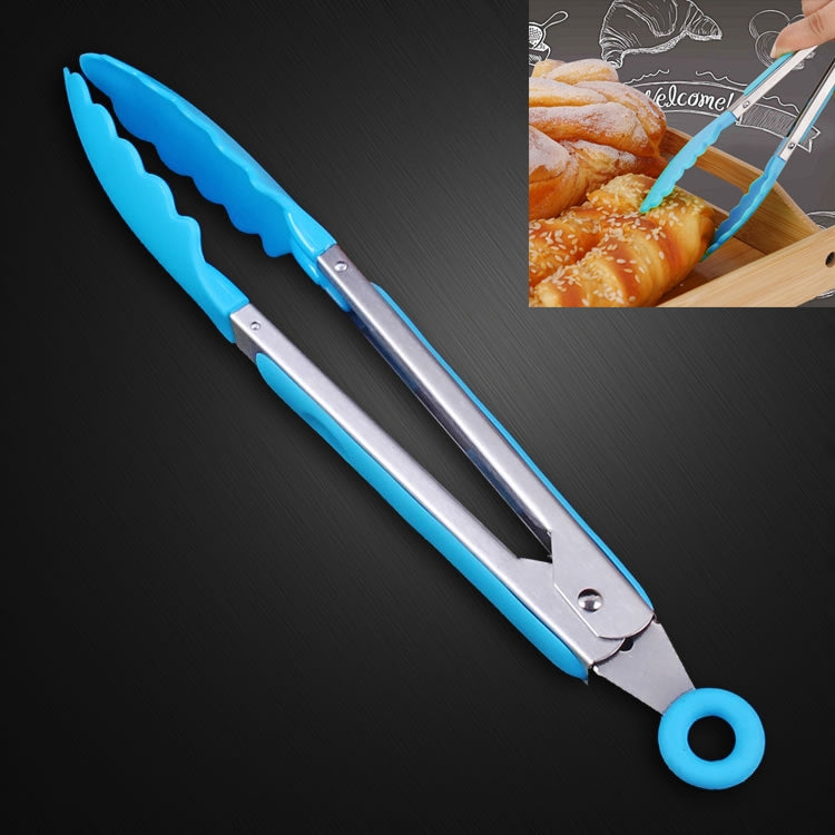 Blue silicone food clip with stainless-steel jaws and loop handle