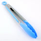 Blue silicone cooking clip with stainless-steel gripping jaws and finger loop