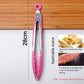 Pink silicone food clip with stainless-steel jaws and loop handle