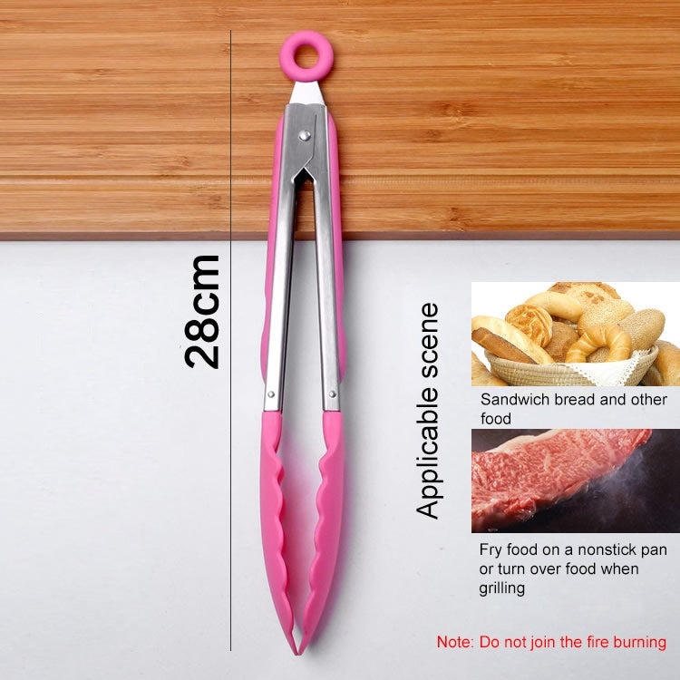 Pink silicone food clip with stainless-steel jaws and loop handle