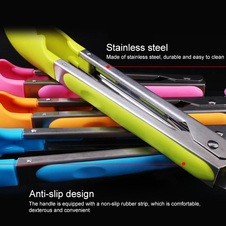 Stainless-steel food clips with colorful silicone grips and loop handles