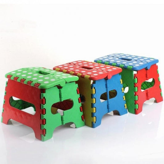 Kids plastic folding stool set with colorful interlocking panels and cutout handles