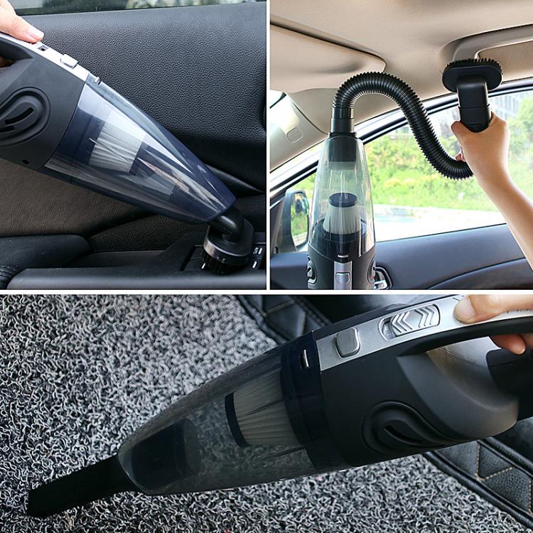 Handheld car vacuum cleaning a car seat with crevice tool and flexible hose