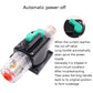 Automatic reset circuit breaker switch with green lever on black base and clear tube cover