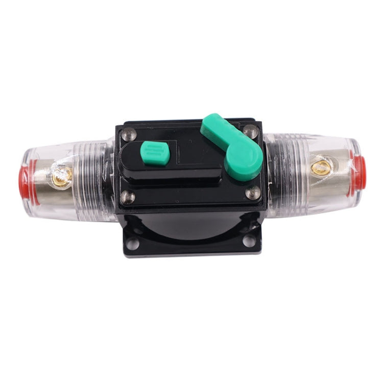 CB9 inline circuit breaker switch with clear ends, red indicator caps, green lever