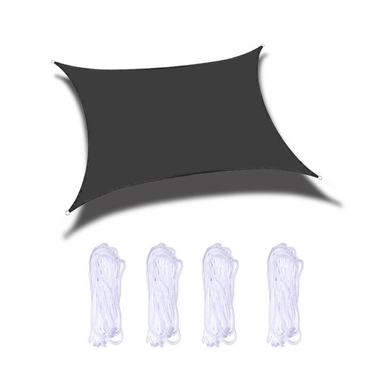 Waterproof sunshade sail in dark gray with corner grommets and tie ropes