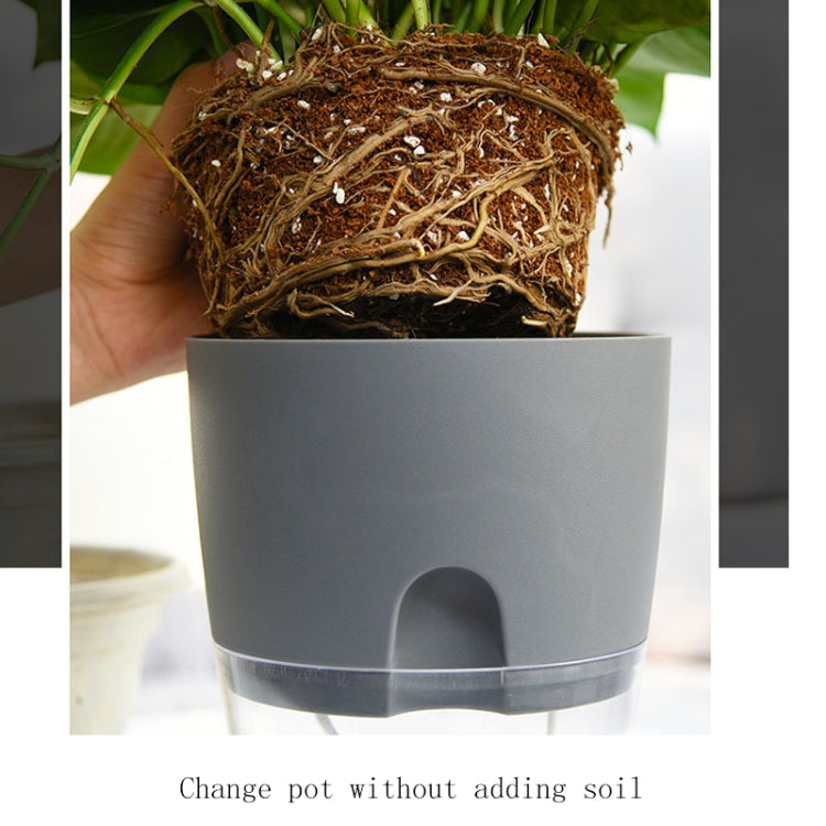 Gray and transparent double-layer water storage flowerpot with absorbent wick