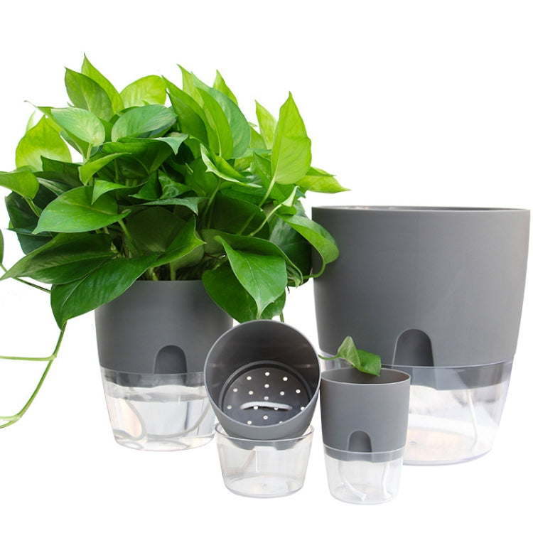 Double-layer water storage flowerpot set with gray caps and clear base planters