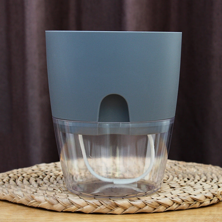 Gray transparent double-layer plastic flowerpot with molded handle-style top cutout