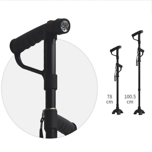 Adjustable four-leg walking sticks with padded hand grips and height markers