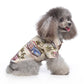 Beige dog summer shirt with vintage caravan, car, and palm tree print