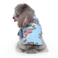 Dog shirt with light blue tropical palm and red train graphic print