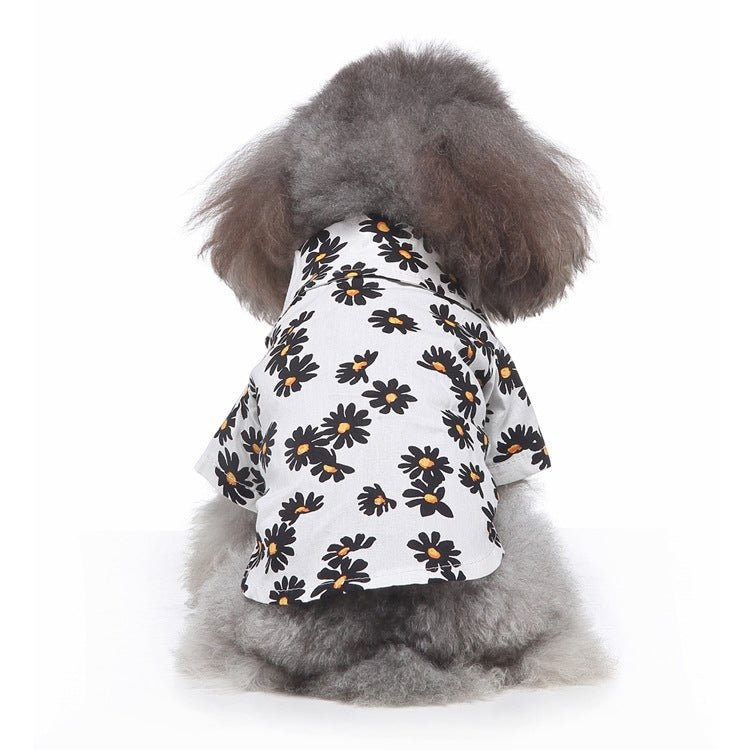 Dog spring shirt with white base and black daisy flower print