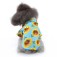 Dog beach shirt in blue with yellow sunflower print and short sleeves