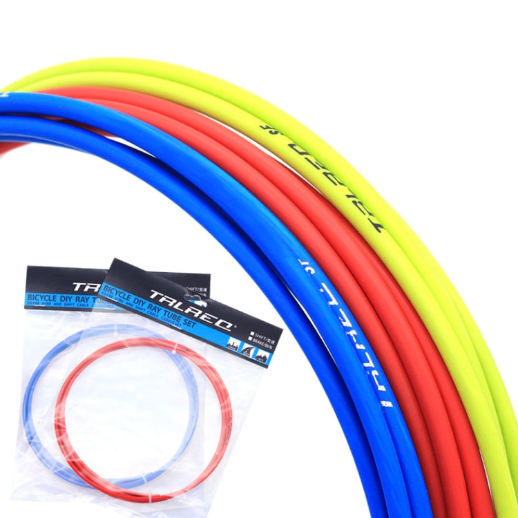 Colorful bicycle line tubes close-up with red, blue, and neon green coils