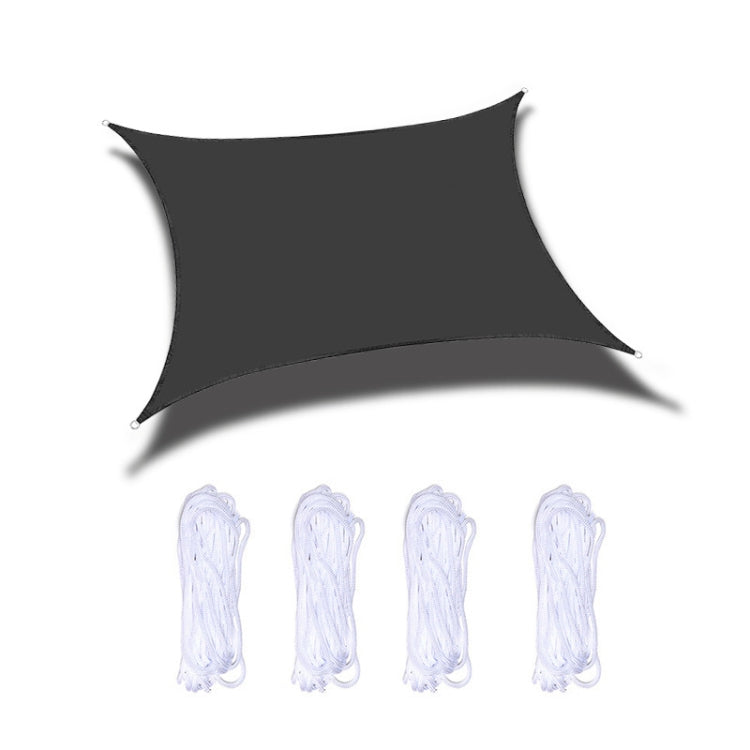 Black waterproof anti-UV sunshade sail with grommets and included white ropes