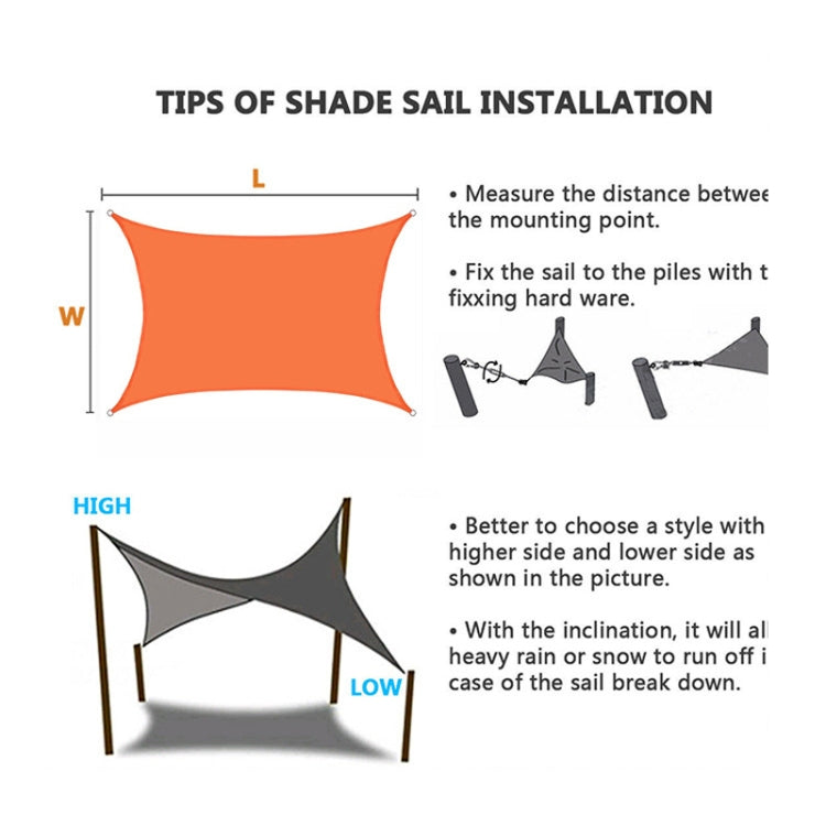 Sunshade sail installation tips showing orange canopy and mounting directions