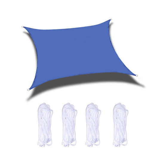Royal blue shade sail canopy with grommet corners and white rope tie set