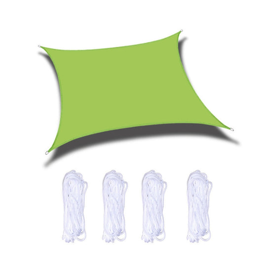 Green shade sail canopy with grommet corners and white rope tie set