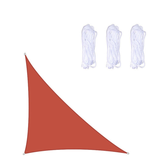 Red triangle outdoor sunshade sail canopy with corner grommets and hanging ropes
