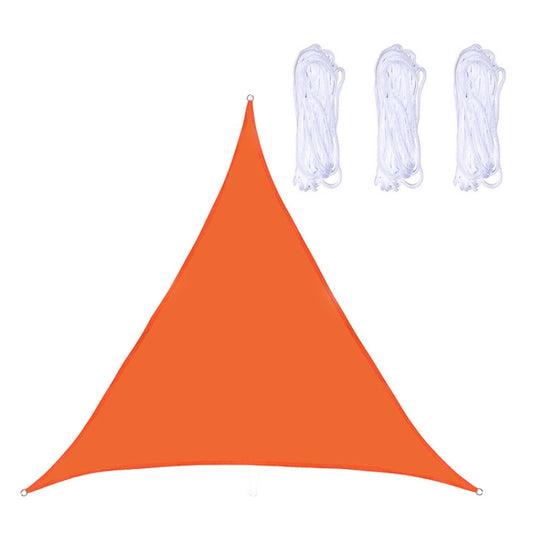 Orange triangle outdoor sunshade sail canopy with reinforced grommets and rope ties