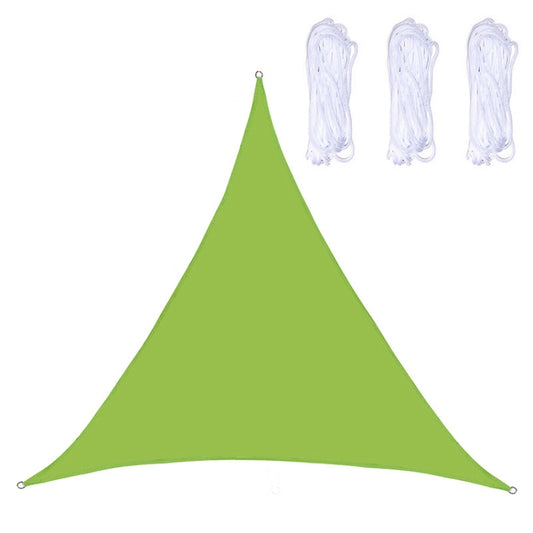 Triangle shade sail in green with metal corner eyelets and hanging loop
