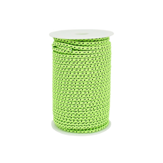 Luminous tent lashing rope on a spool, 4mm neon green braided cord, 50m length