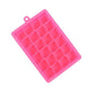 Rose red silicone ice cube tray with 24 square molds and hanging loop on top