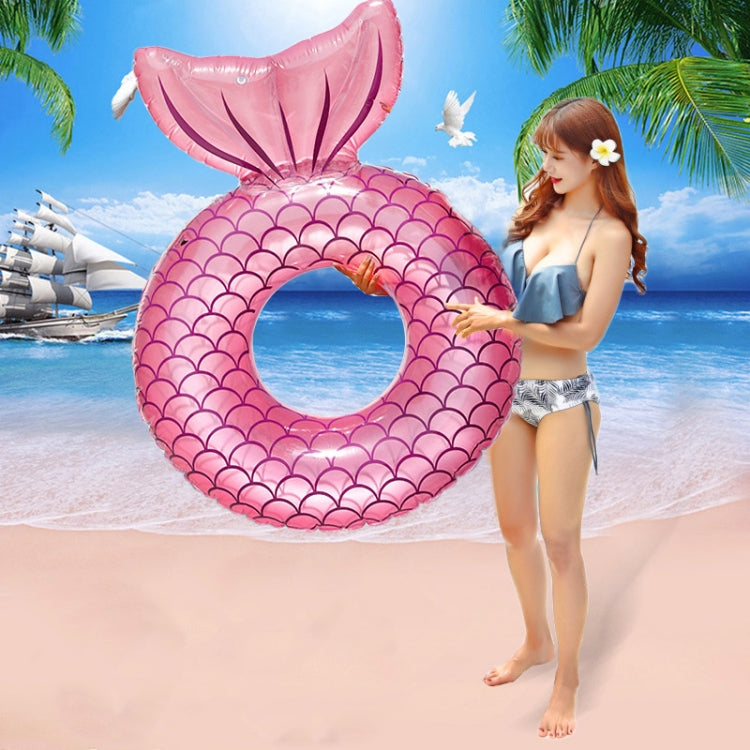 Pink mermaid backrest swimming ring with scalloped scales and top fin